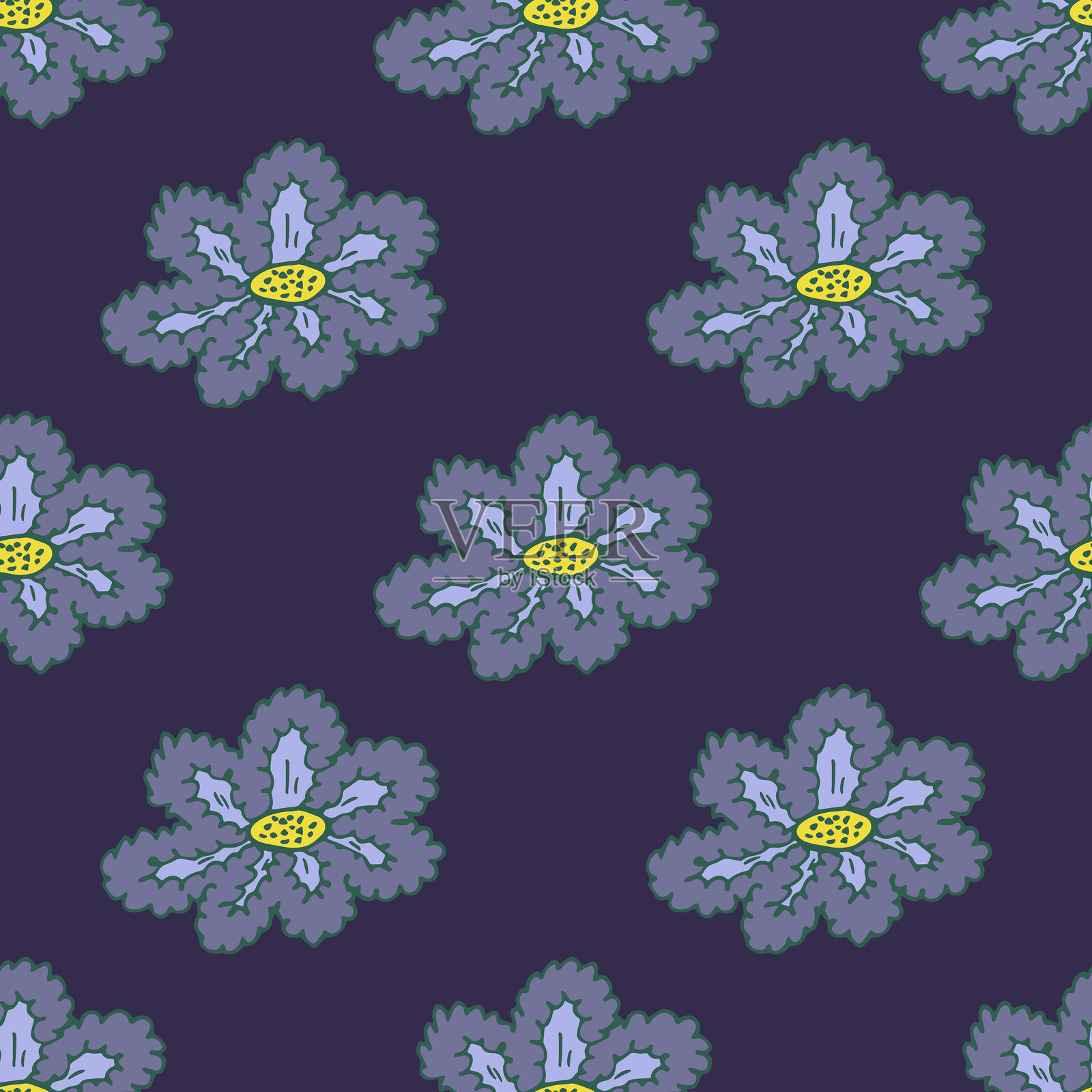 夏季无缝花卉涂鸦图案，适用于装饰印刷、包装纸、贺卡、墙纸和面料插画图片素材