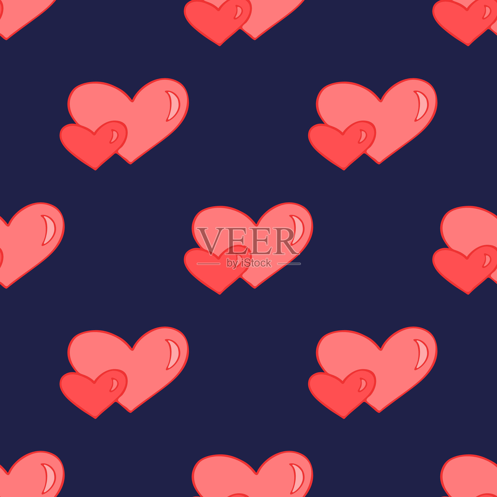 无缝图案，手绘心形涂鸦，适用于装饰印刷、包装纸、贺卡和面料插画图片素材