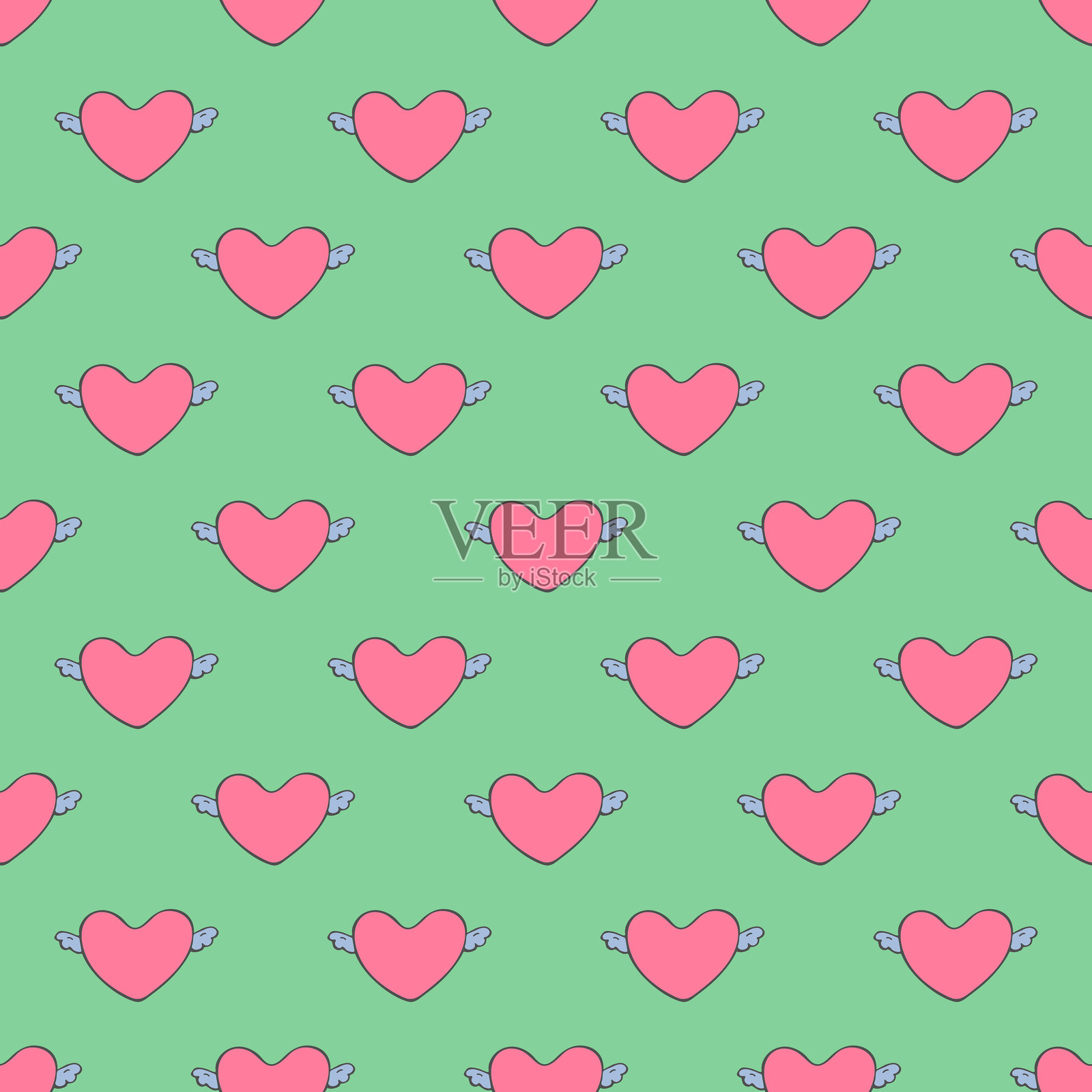 无缝图案，手绘心形涂鸦，适用于装饰印刷、包装纸、贺卡和面料插画图片素材