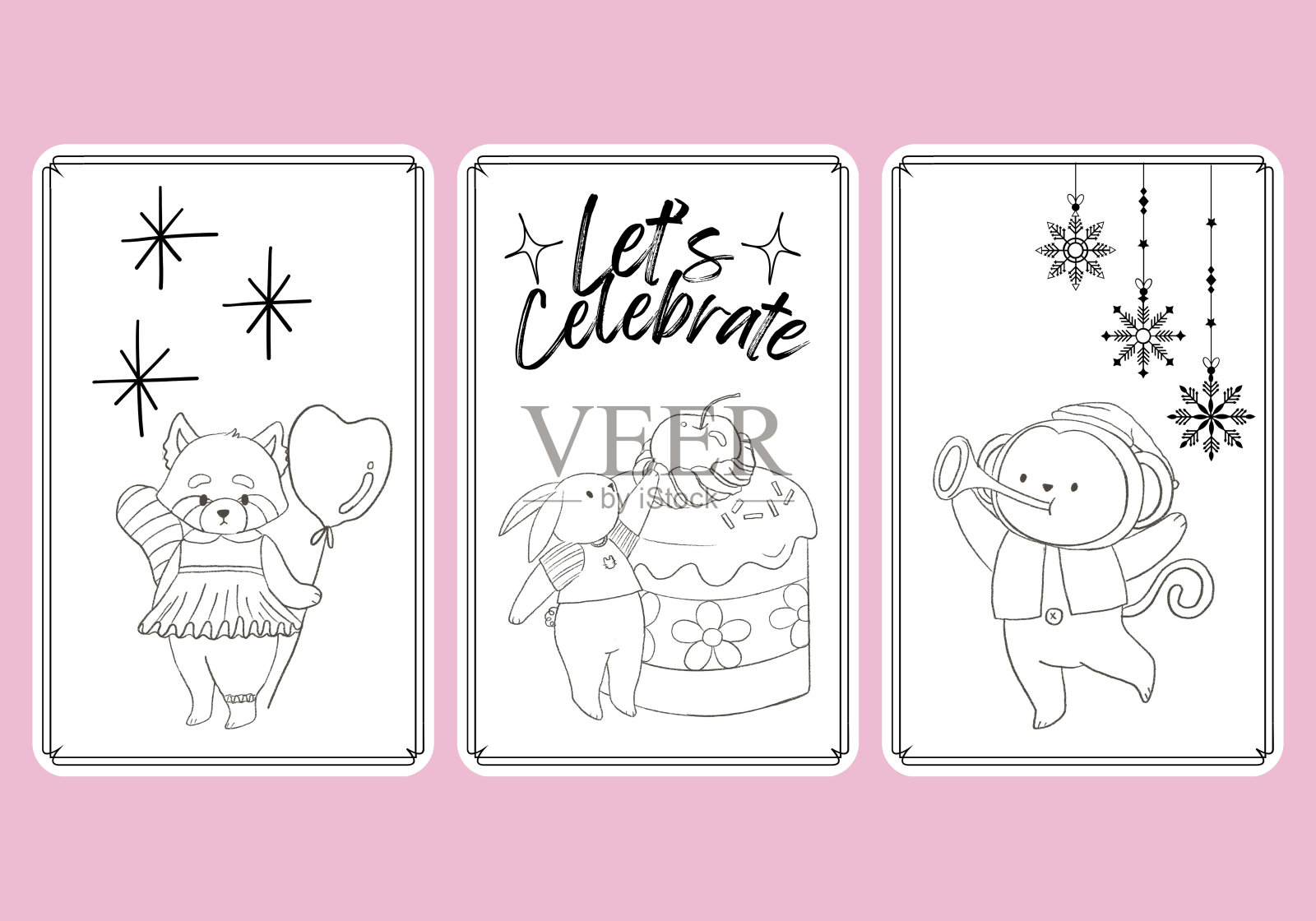 动物涂鸦礼品标签。可爱的卡哇伊风格独立徽章，庆祝节日派对。插画图片素材