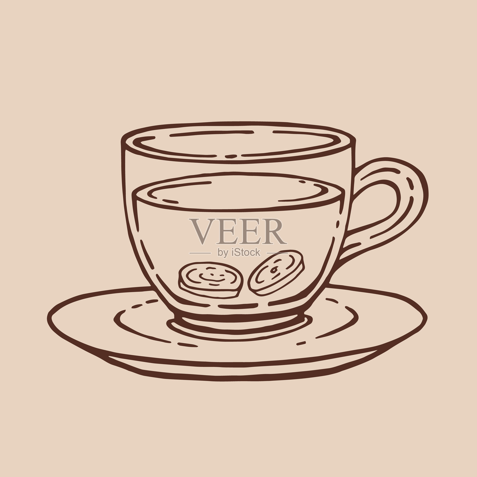 姜茶杯。手绘矢量插图，轮廓风格。插画图片素材