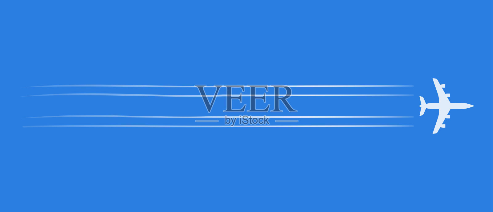 飞机飞行的天空轨迹简单轮廓底视图矢量图形插图，飞机喷气飞行排气形状留白文本，货运或客运大型客机图像剪贴艺术现代风格插画图片素材