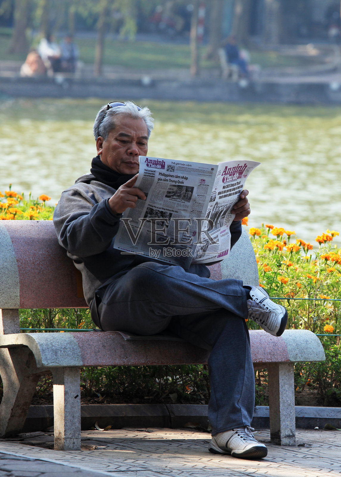 老人阅读报纸照片摄影图片