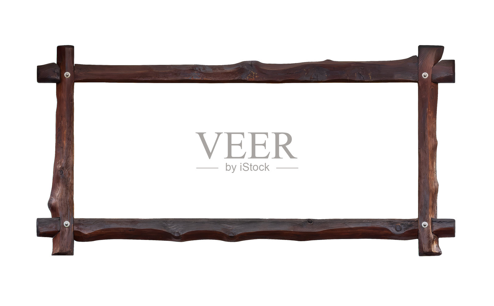 带有自然木纹、深棕色饰面和手工设计的乡村风格木框，孤立在白色背景上，适用于艺术、摄影或DIY项目照片摄影图片