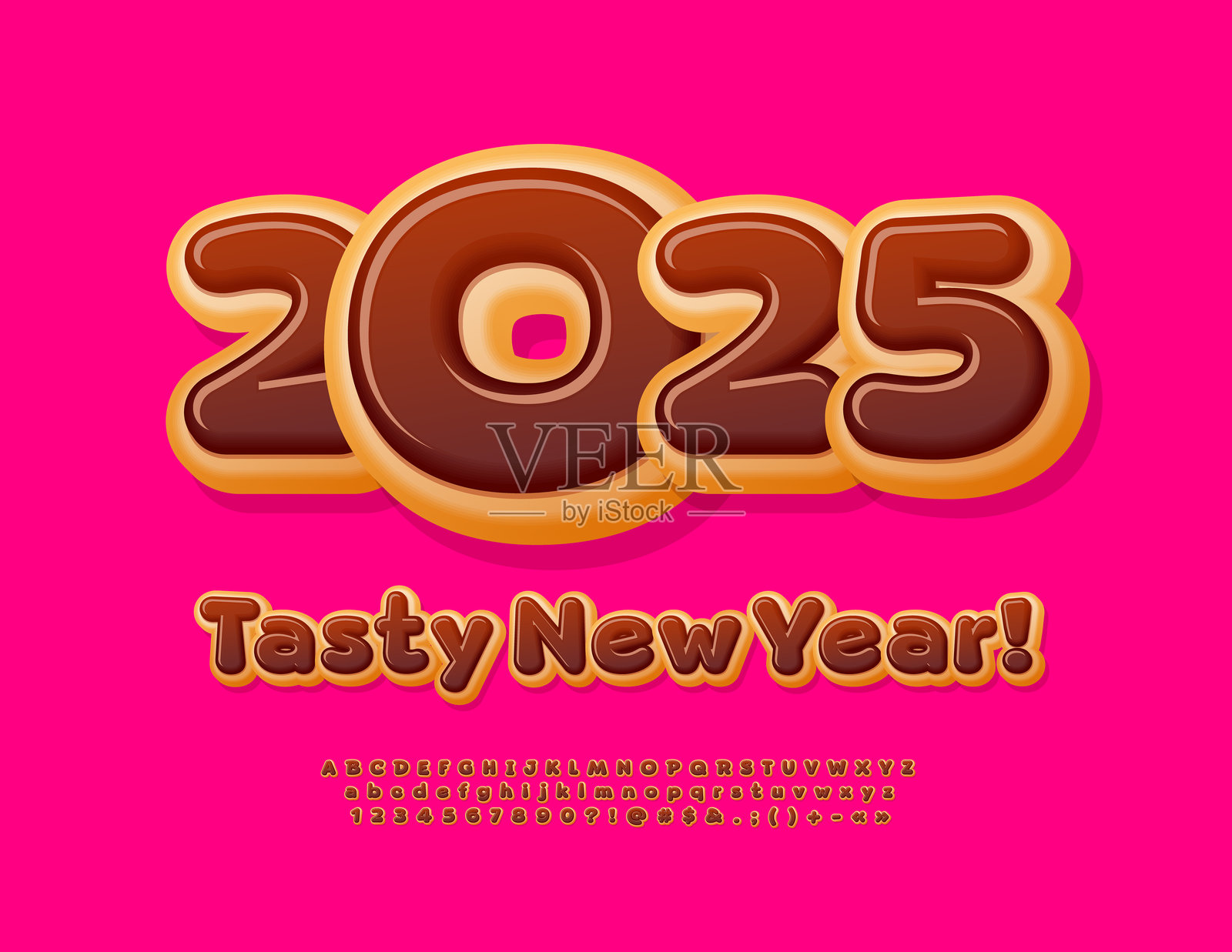 矢量甜美贺卡，祝您2025年新年快乐！巧克力糖衣字母和数字组合插画图片素材