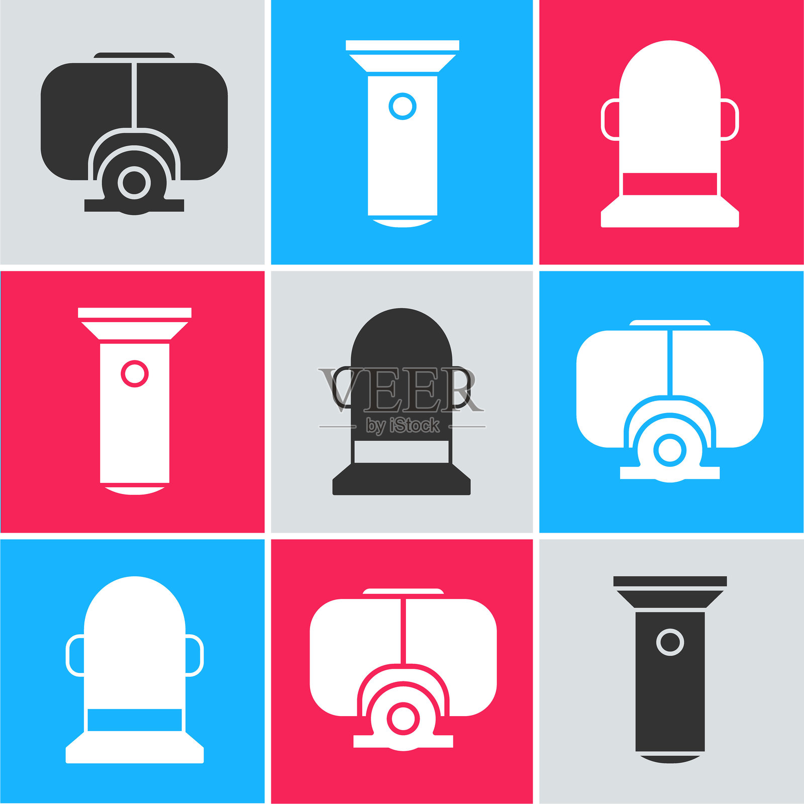 潜水面罩、手电筒和浮标图标。矢量图。插画图片素材