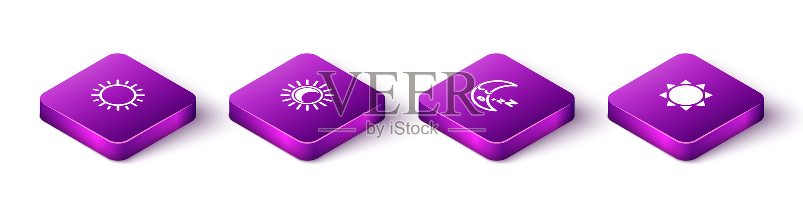 等距太阳、日食、月亮图标及图标。矢量图。插画图片素材