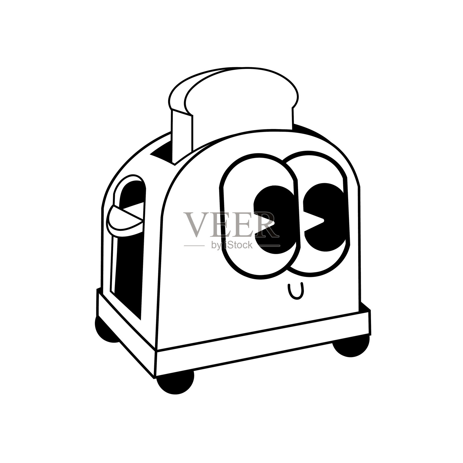 可爱的角色插图涂鸦烤面包机贴纸轮廓插画图片素材