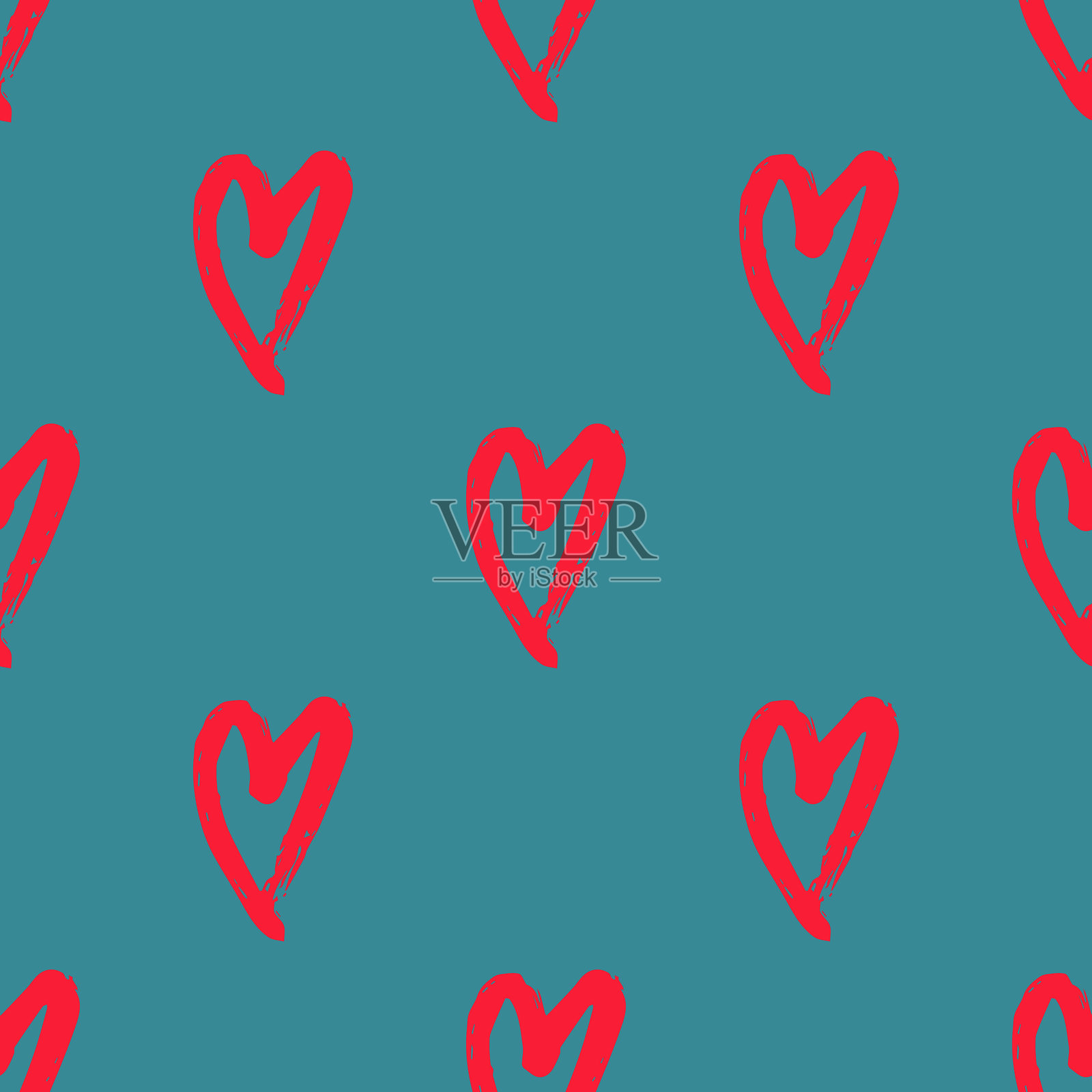 无缝图案，手绘心形涂鸦，适用于装饰印刷、包装纸、贺卡和面料插画图片素材