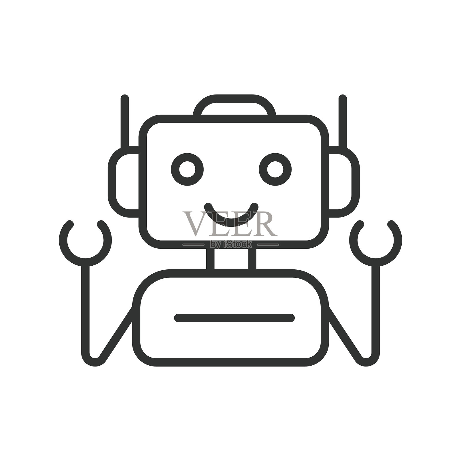 机器人，线条设计图标。机器人，安卓，机器，人工智能，自动化，技术，类人形在白色背景上的矢量图。机器人，线条设计可编辑的图标。插画图片素材