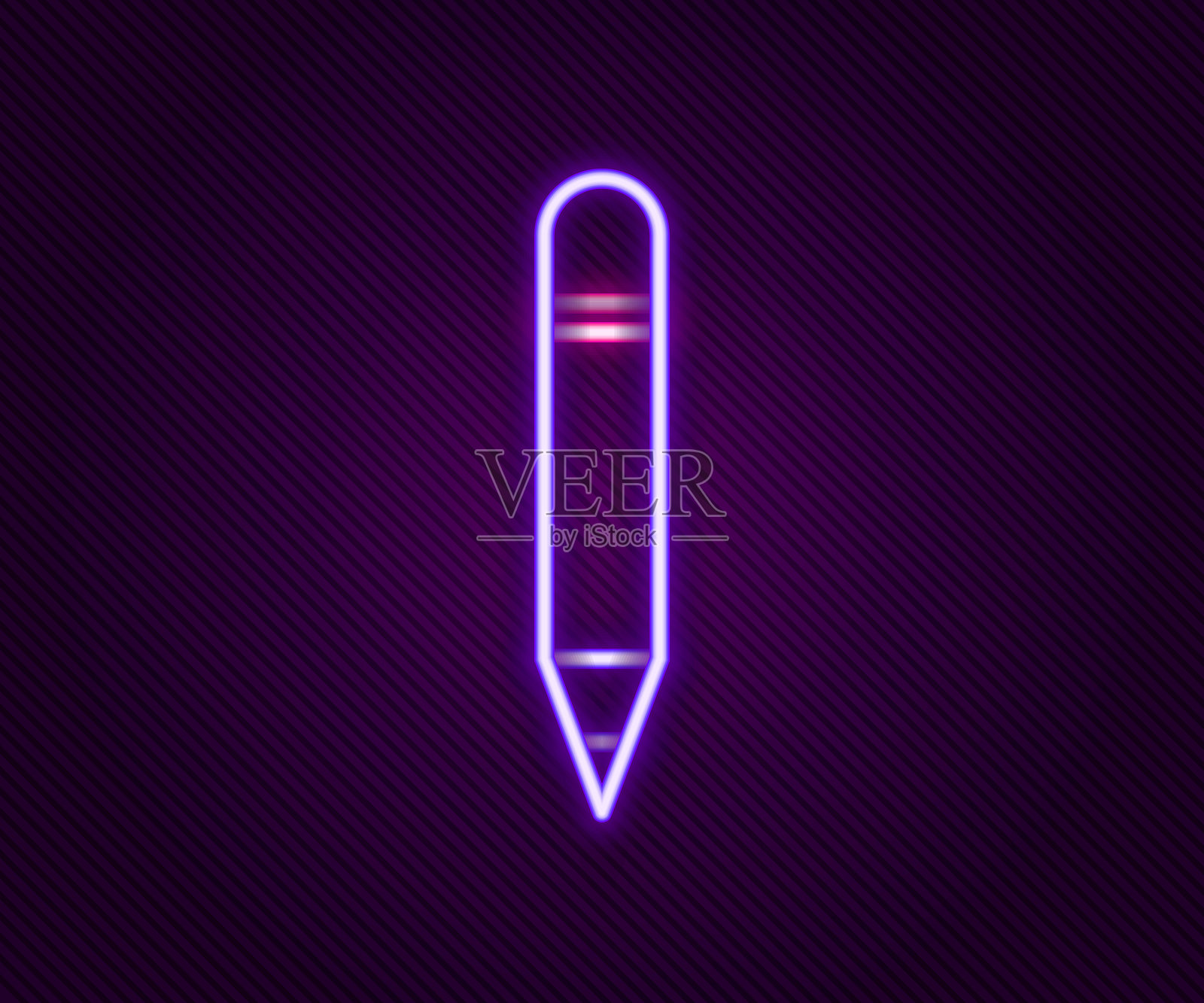 发光的霓虹线铅笔图标，带橡皮擦，背景为黑色。绘画和教育工具。学校办公符号。彩色轮廓概念。矢量图。插画图片素材