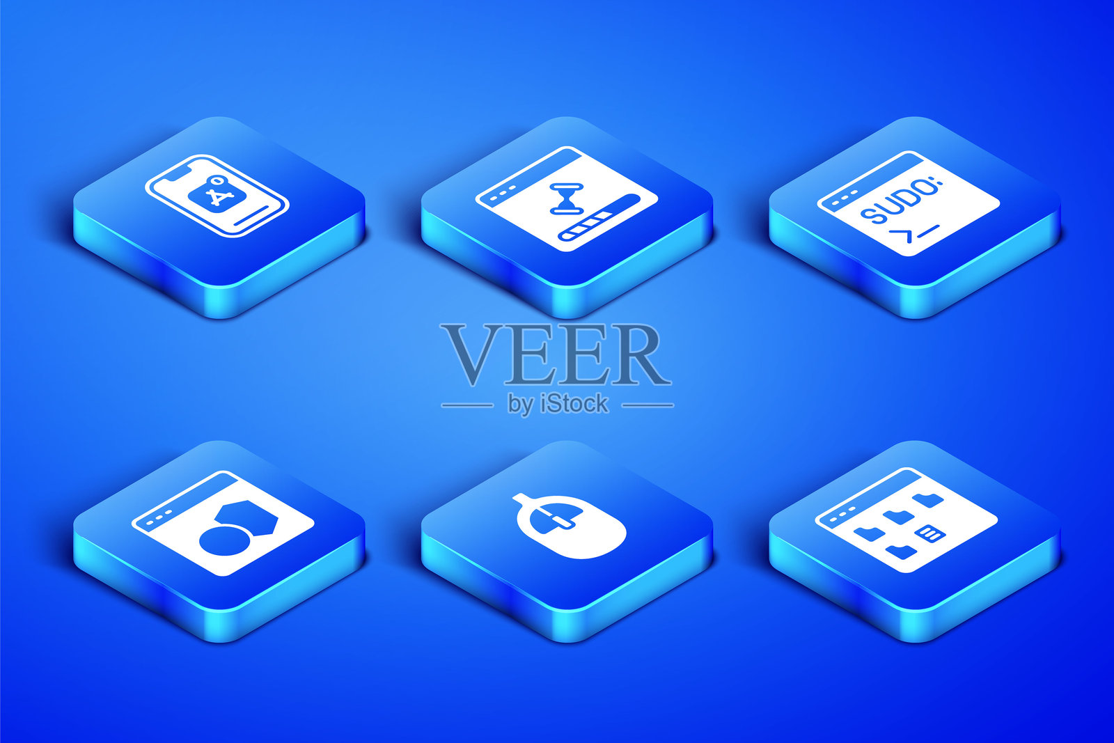 浏览器文件、移动应用、计算机鼠标、软件、加载数据窗口和代码终端图标。矢量图。插画图片素材