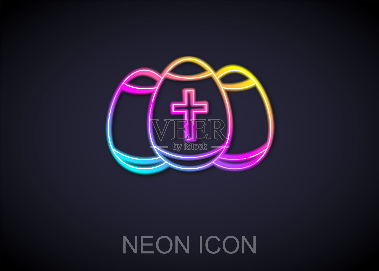 发光的霓虹线复活节彩蛋图标，背景为黑色。复活节快乐。矢量图。插画图片素材