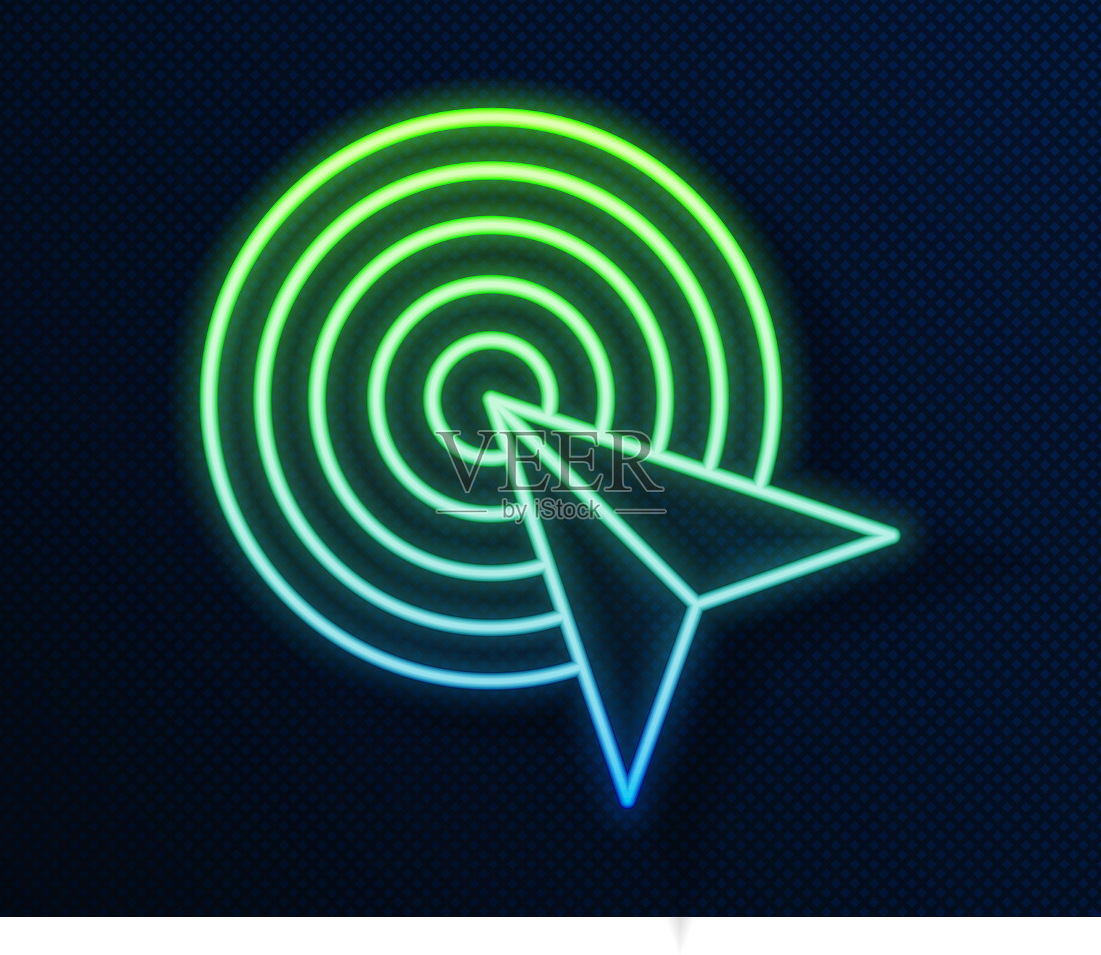 发光的霓虹线目标财务目标概念图标，独立于蓝色背景。象征性目标成就，成功。矢量图。插画图片素材