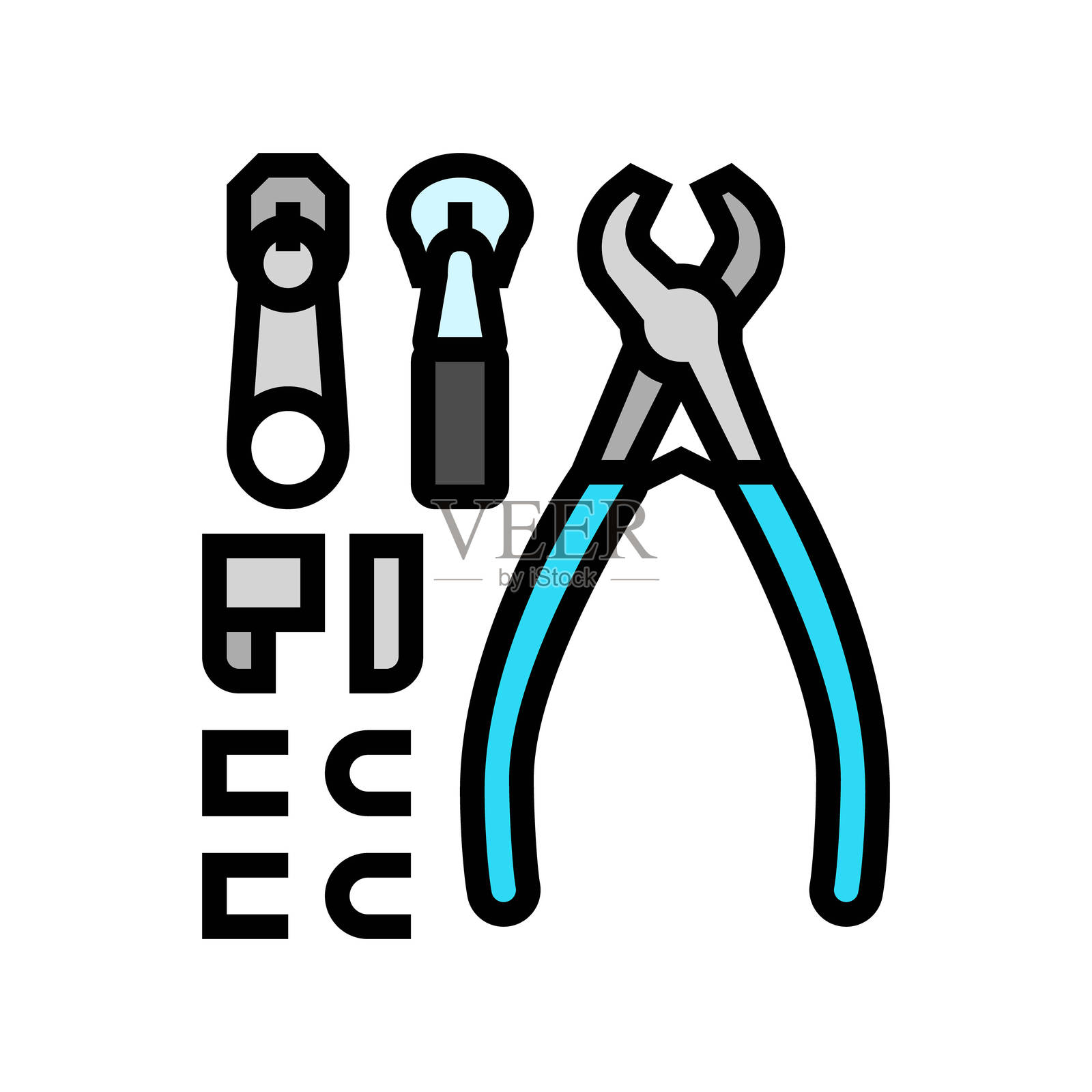 拉链修理工具包 服装护理 彩色图标 矢量插图插画图片素材