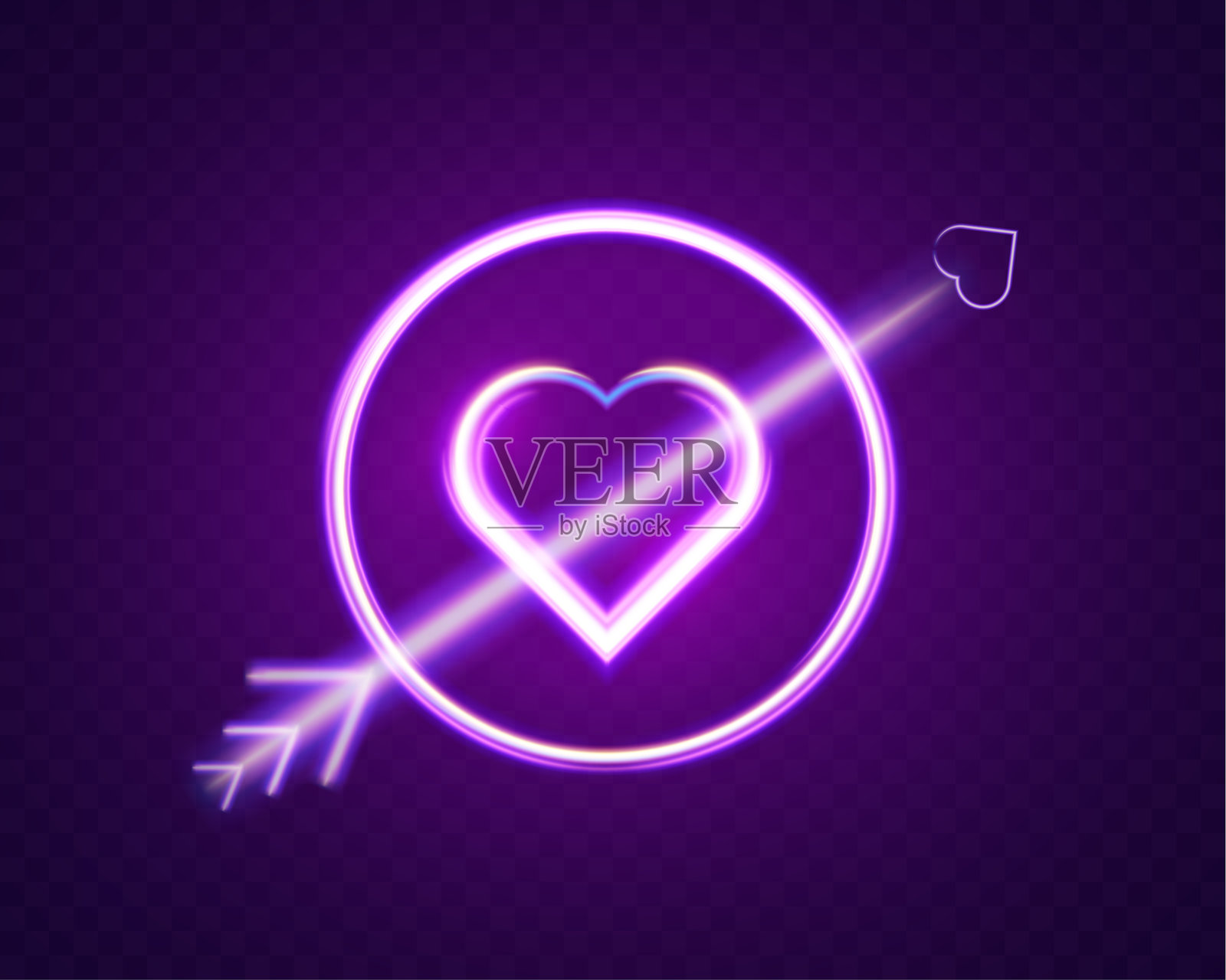 发光的霓虹心形图案，背景为鲜艳的粉色和蓝色灯光。插画图片素材