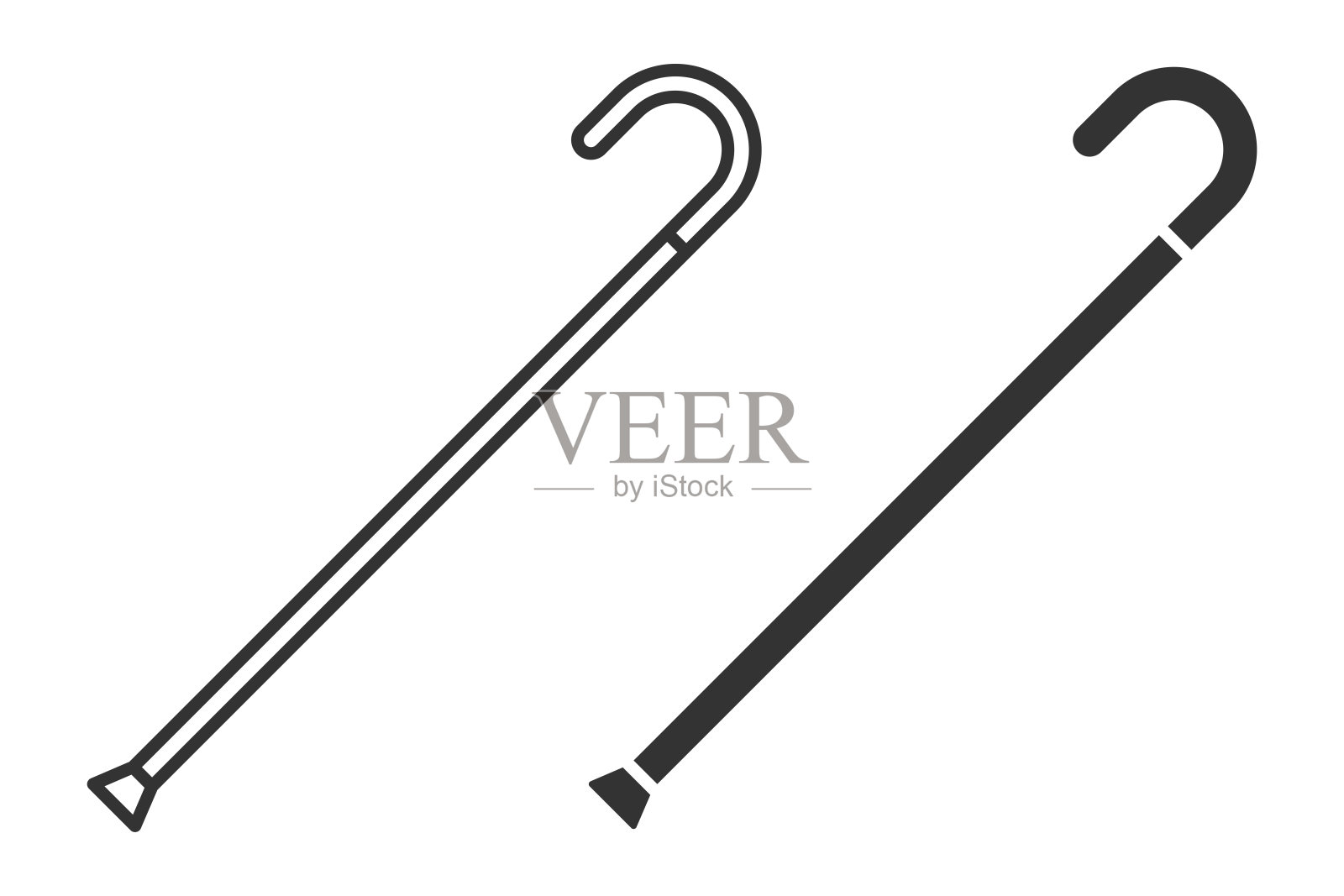 手杖图标，包含轮廓和填充样式。插画图片素材