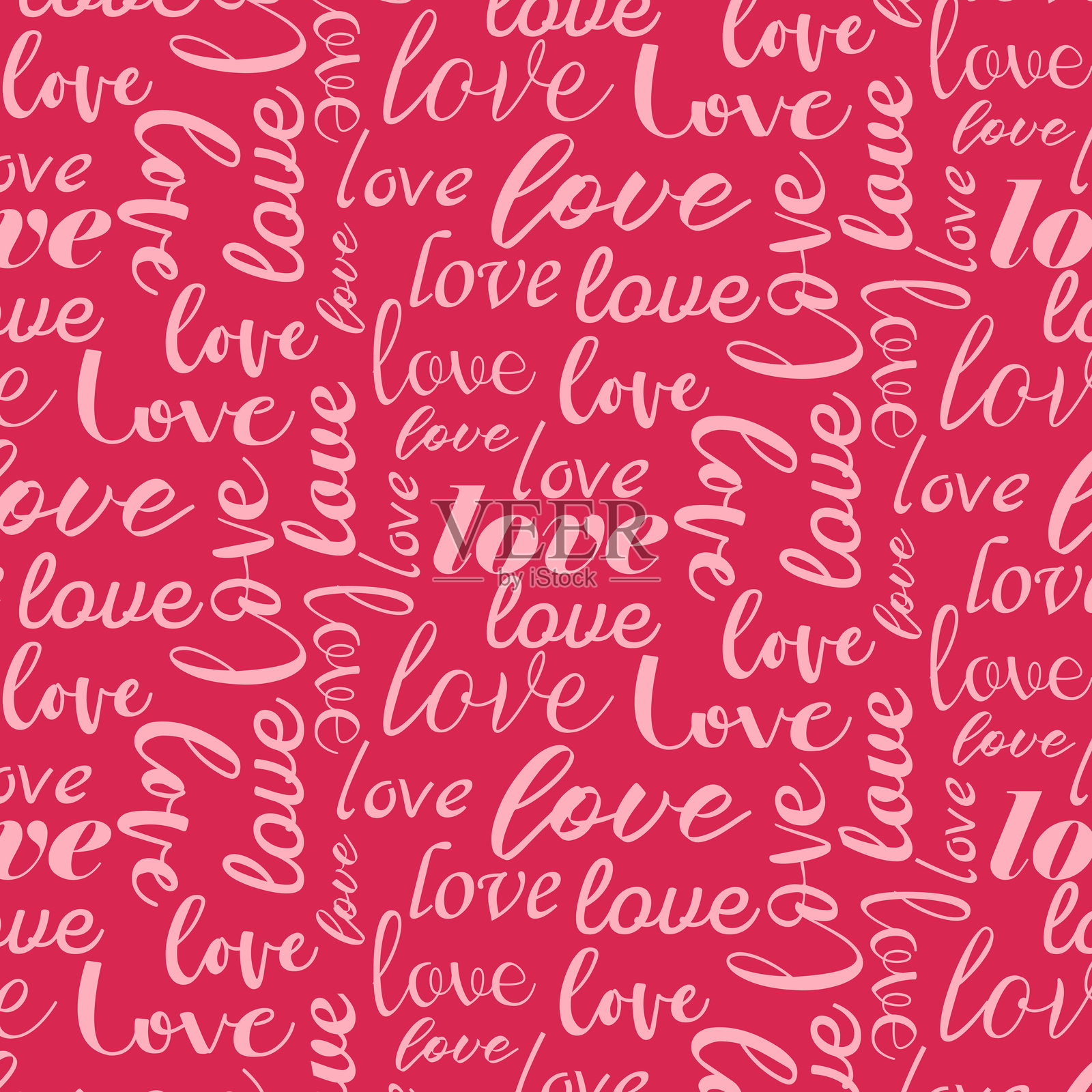 红色背景上带有“爱”字的情侣无缝背景。插画图片素材