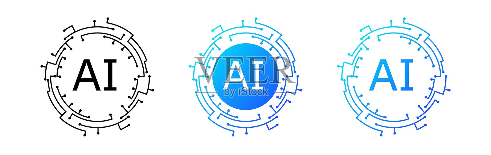 带有神经电路的圆形人工智能标志，适用于未来科技设计。插画图片素材