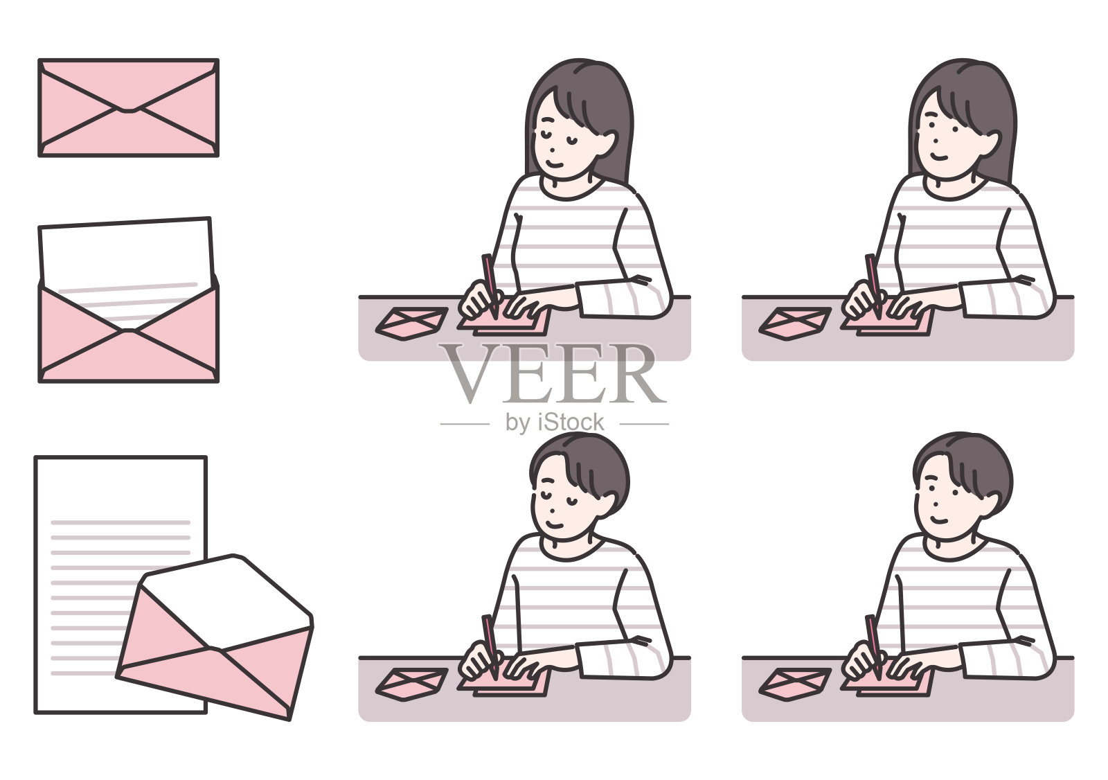 一男一女写信的插图插画图片素材