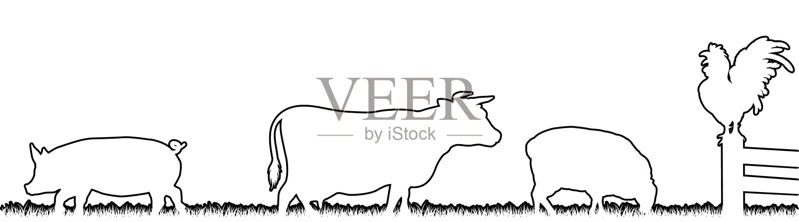 农场动物剪影田野场景风景插画图片素材