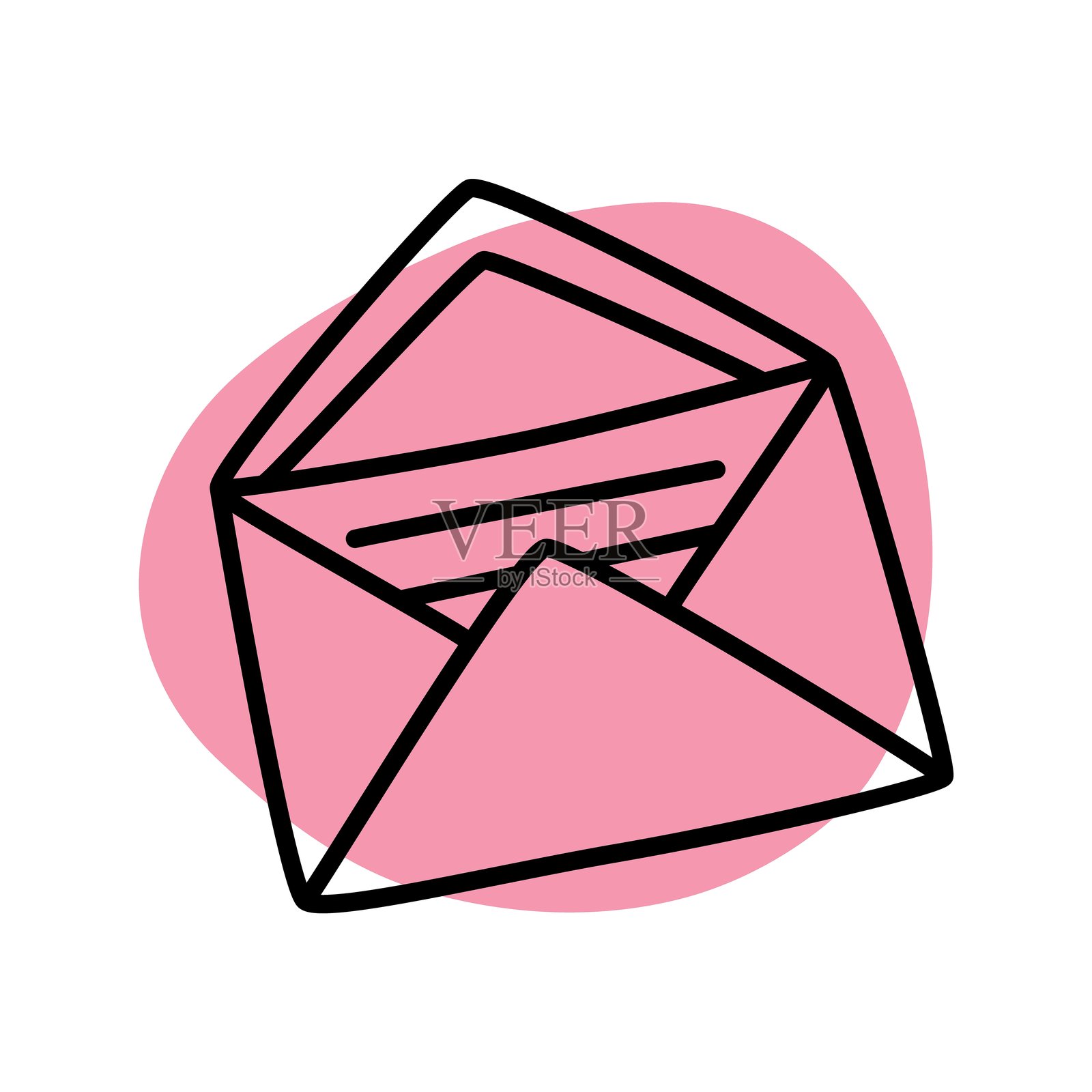 手绘的打开信封和信件图标或标志，细黑线勾勒而成插画图片素材