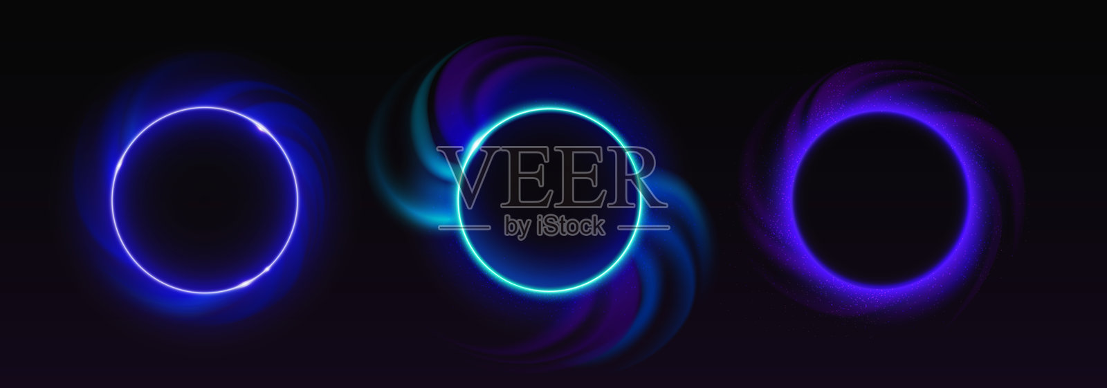 蓝色霓虹灯圆圈套装插画图片素材