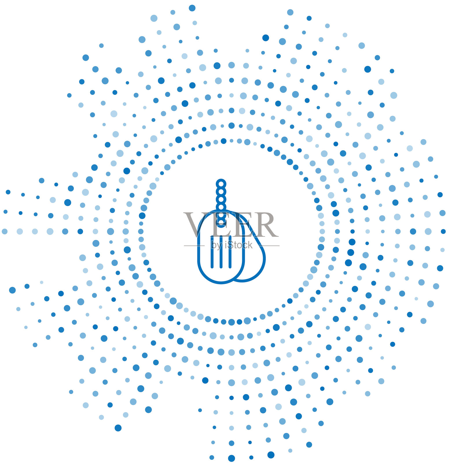 蓝色线条军用狗牌图标，背景为白色。身份标签图标。军队标志。抽象圆形随机点。矢量图。插画图片素材