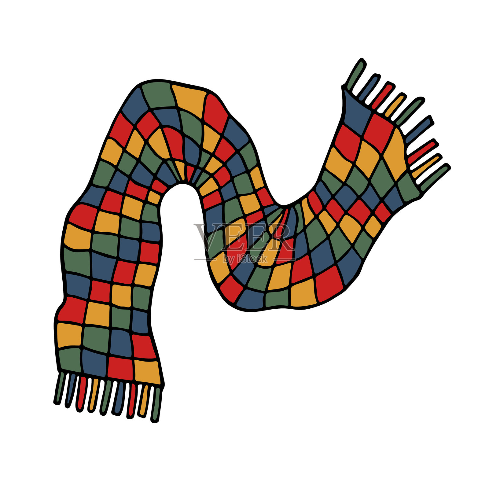 手绘毛线围巾涂鸦 冬季配饰 单一设计元素用于卡片、印刷、设计、装饰插画图片素材