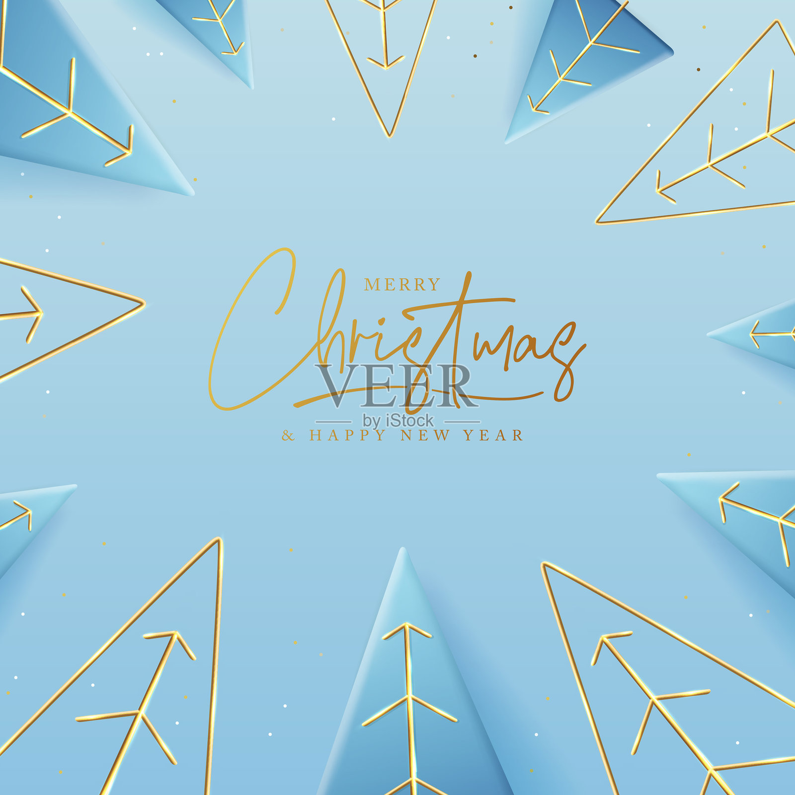 圣诞快乐和新年快乐的假日背景，蓝色背景上的3D圣诞树。矢量插图插画图片素材