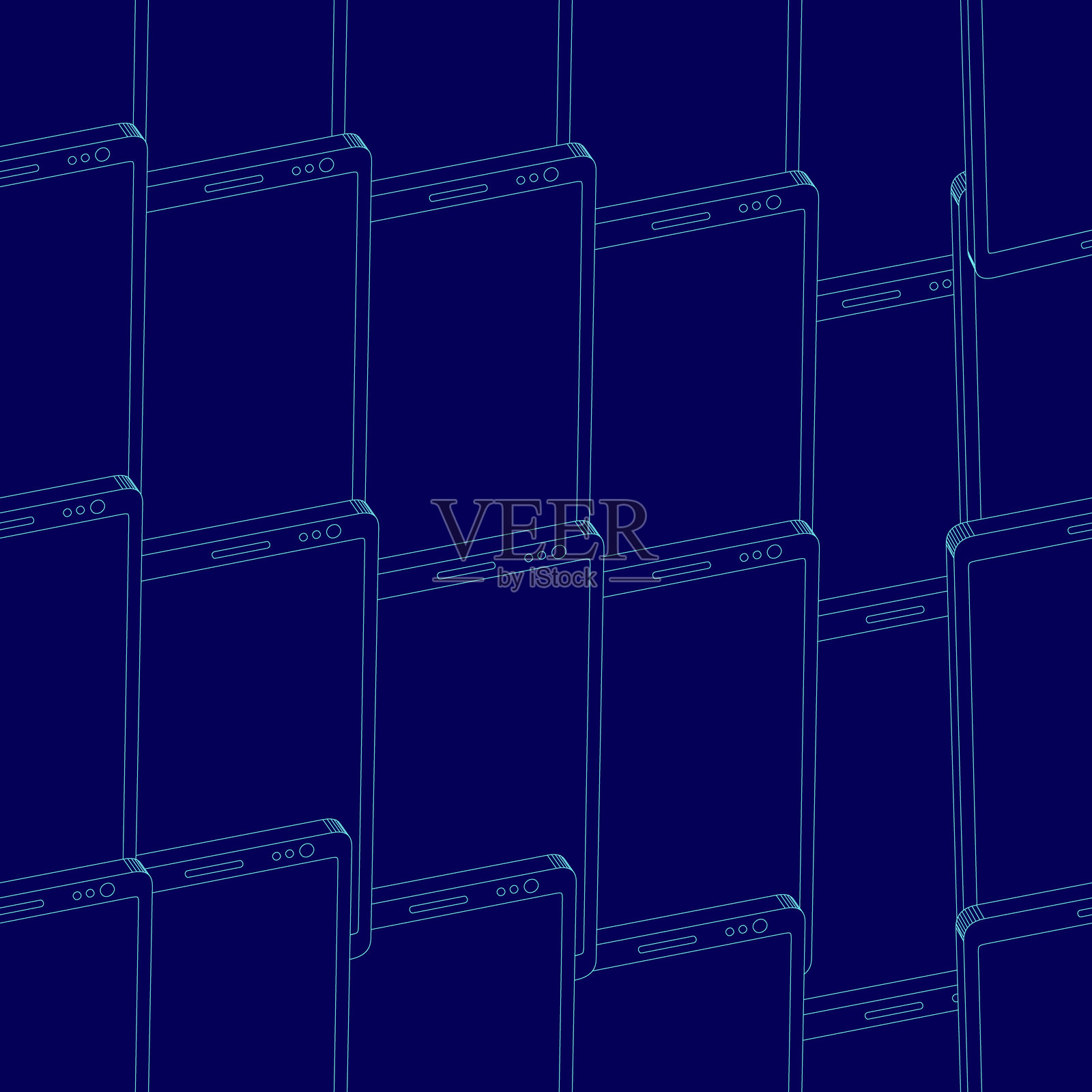 智能手机或移动电话。无缝图案。蓝色背景上的图标插画图片素材