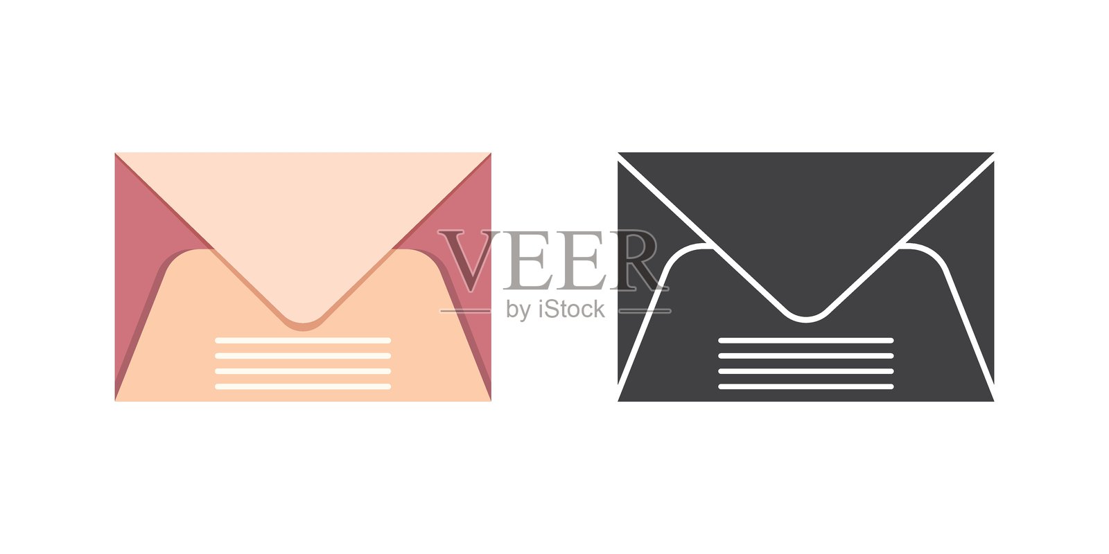 扁平风格的信封与信件图标。孤立背景上的电子邮件文档矢量插图。明信片标志商业概念。插画图片素材