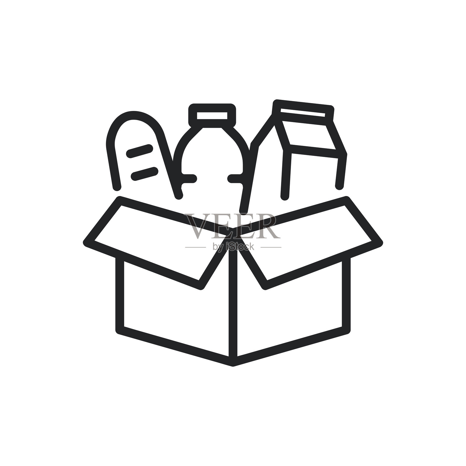 食品捐赠细线图标。可编辑的线条和完美的像素，透明背景。插画图片素材