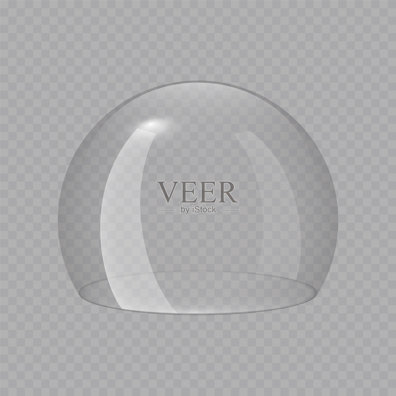 透明玻璃圆顶，透明球体，清晰塑料罩。用于产品展示的空玻璃保护盒。力场护盾气泡。圣诞雪球。3D真实感矢量图，独立于透明背景。插画图片素材