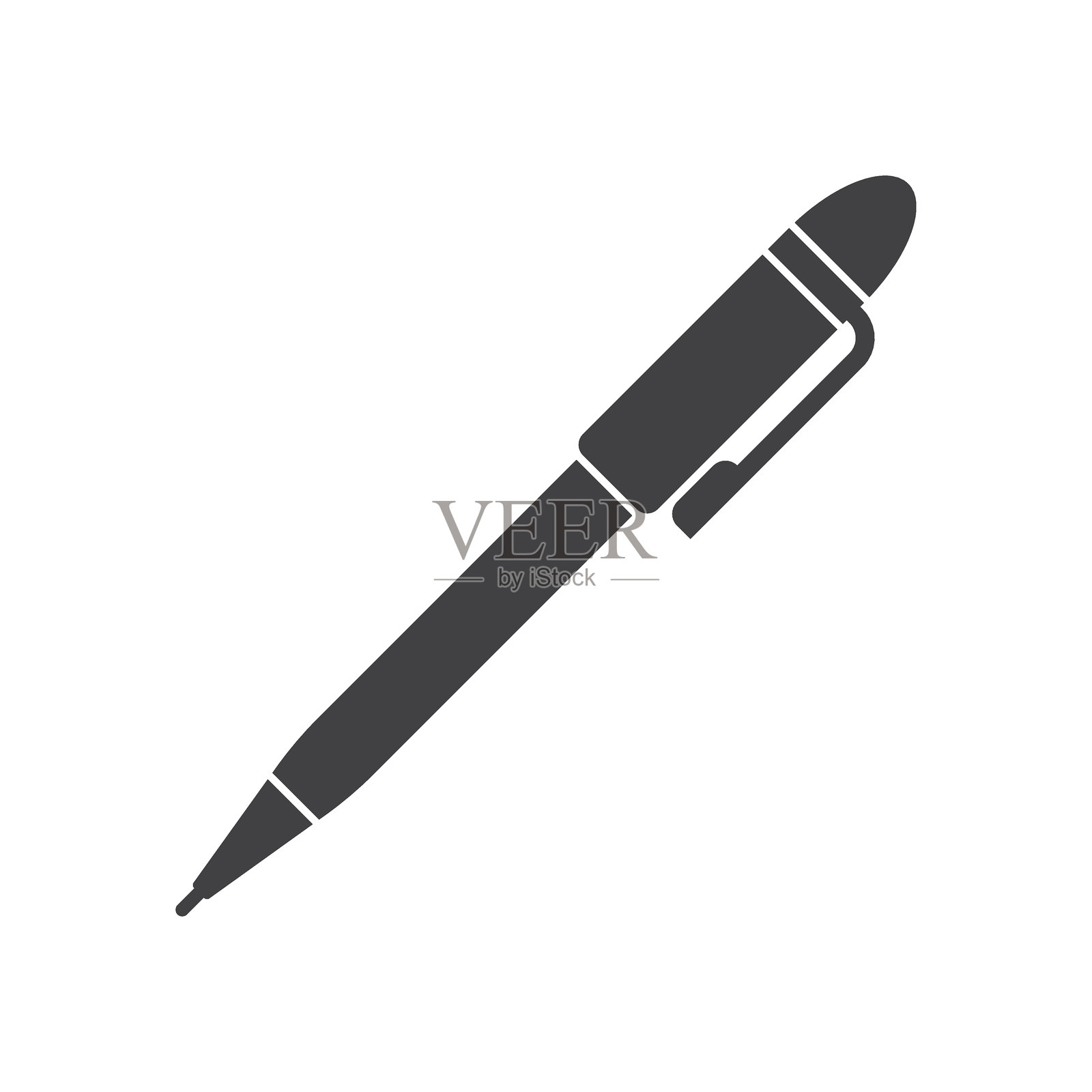 平面风格的圆珠笔图标。孤立背景上的办公工具矢量插图。学校设备标志商业概念。插画图片素材