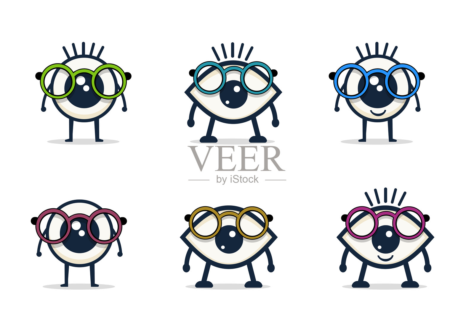 古怪的眼球，带有手臂、腿和眼镜插画图片素材