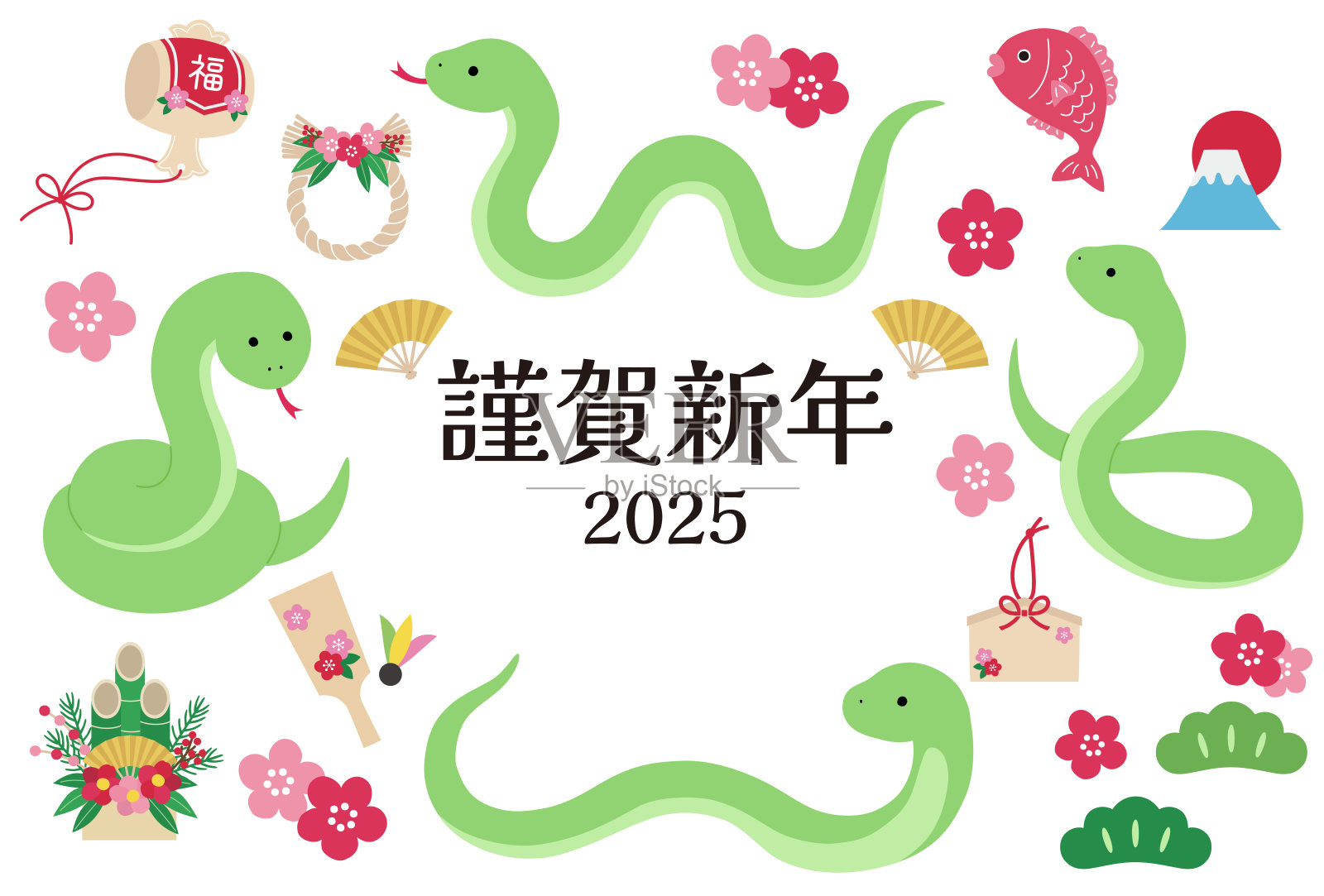 2025年蛇年新年贺卡模板插画图片素材