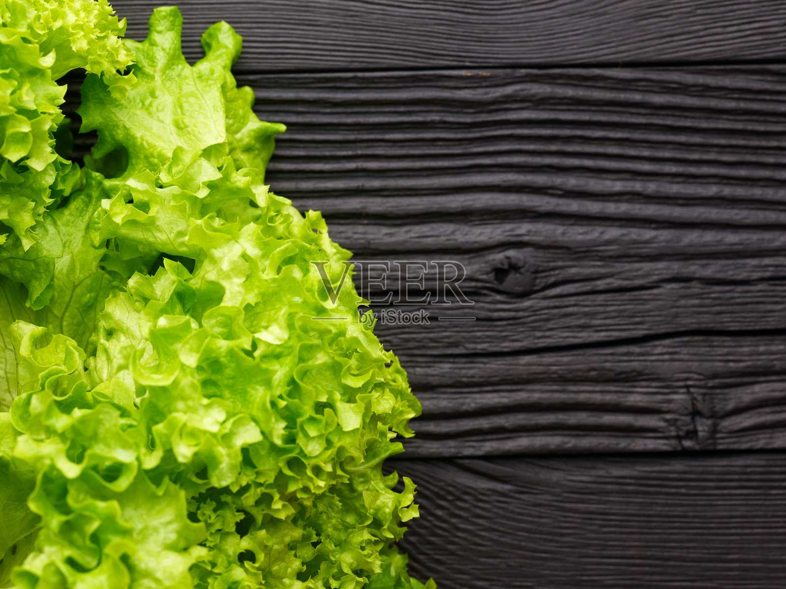 黑色木质背景上的绿色沙拉叶照片摄影图片