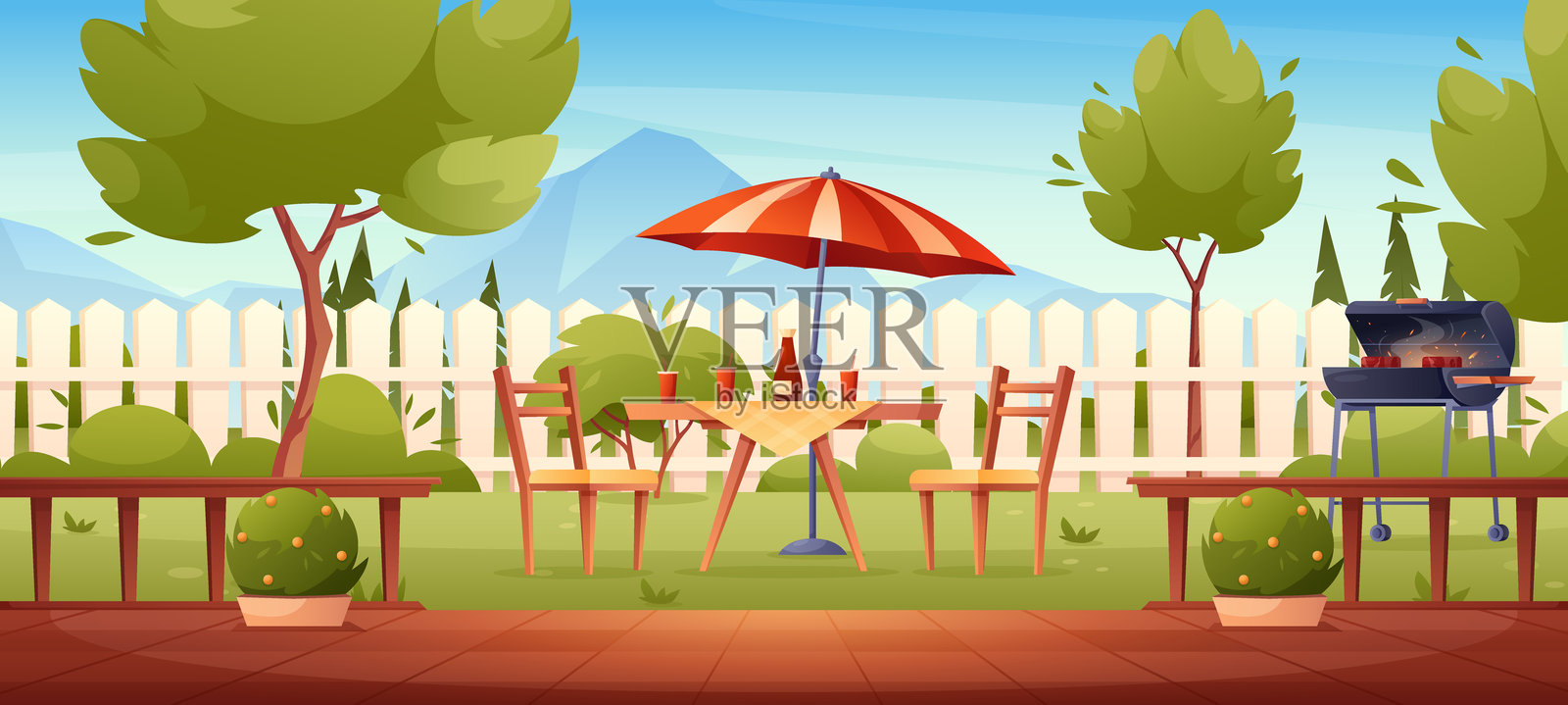 烧烤花园派对插画图片素材