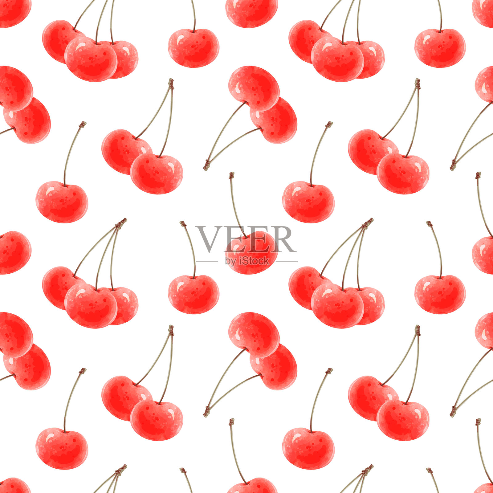 无缝红樱桃图案。插画图片素材