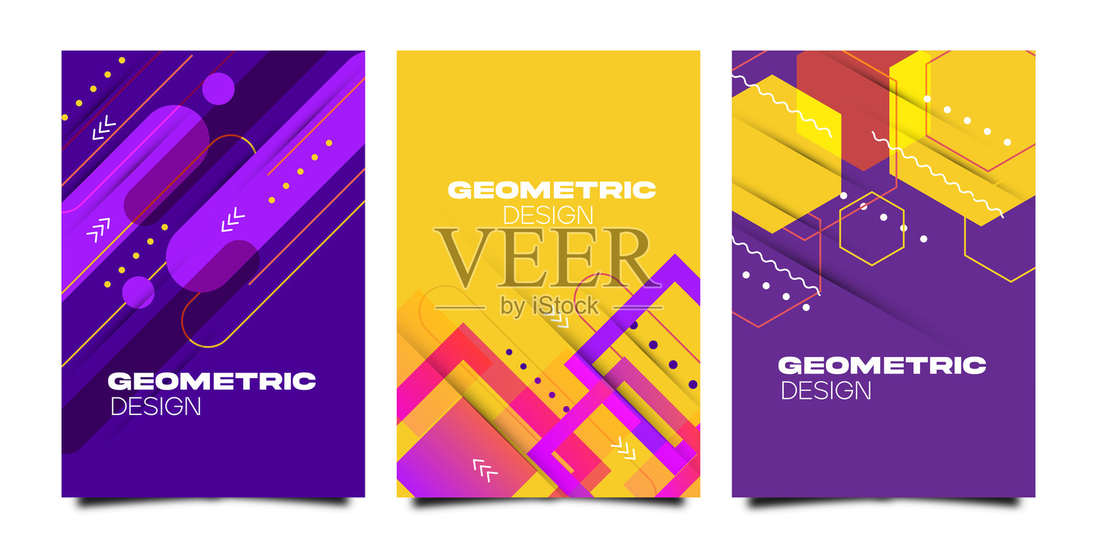 现代抽象封面套装，简约封面设计。色彩丰富的几何形状背景插画图片素材