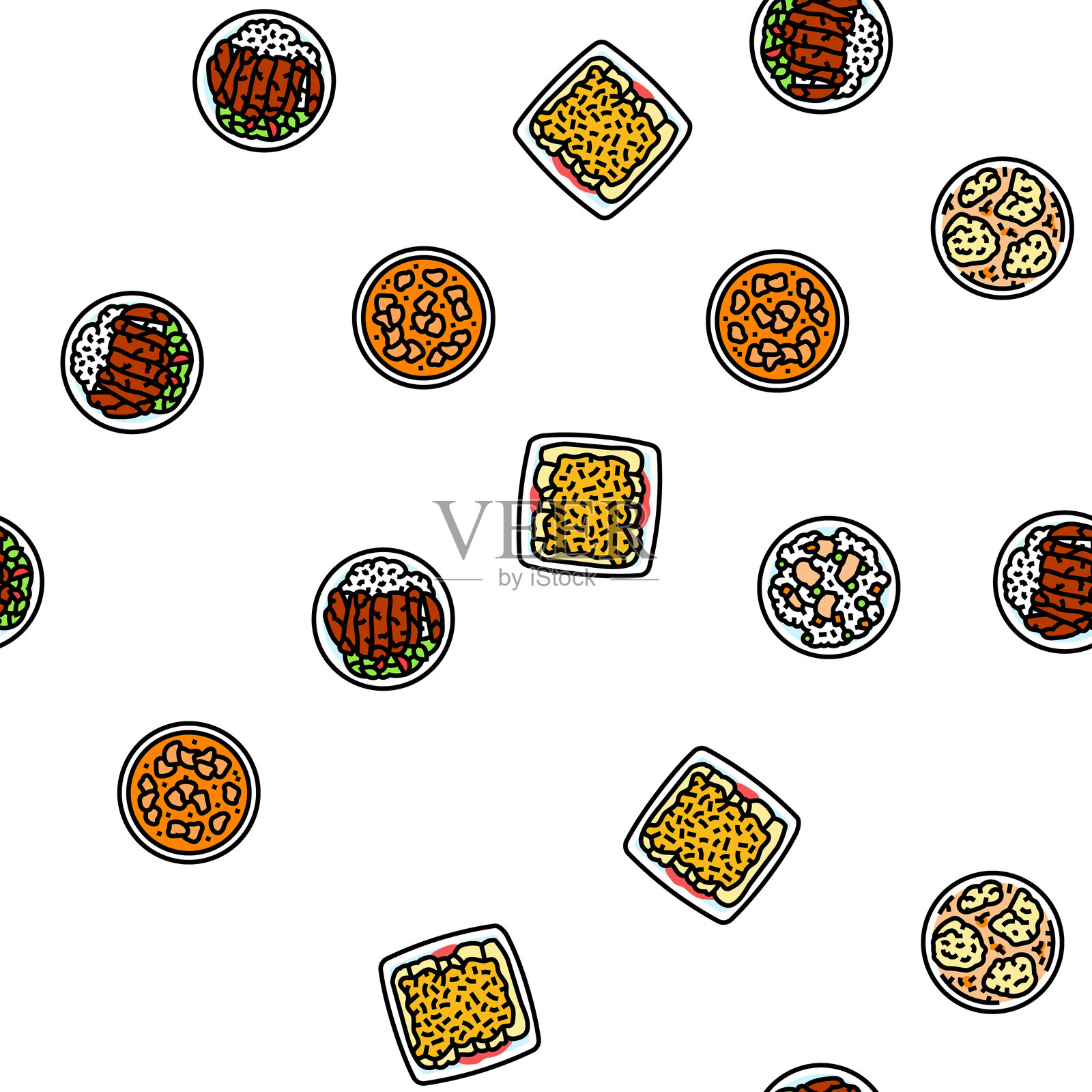 鸡肉菜肴烤制和烧烤无缝图案矢量图插画图片素材