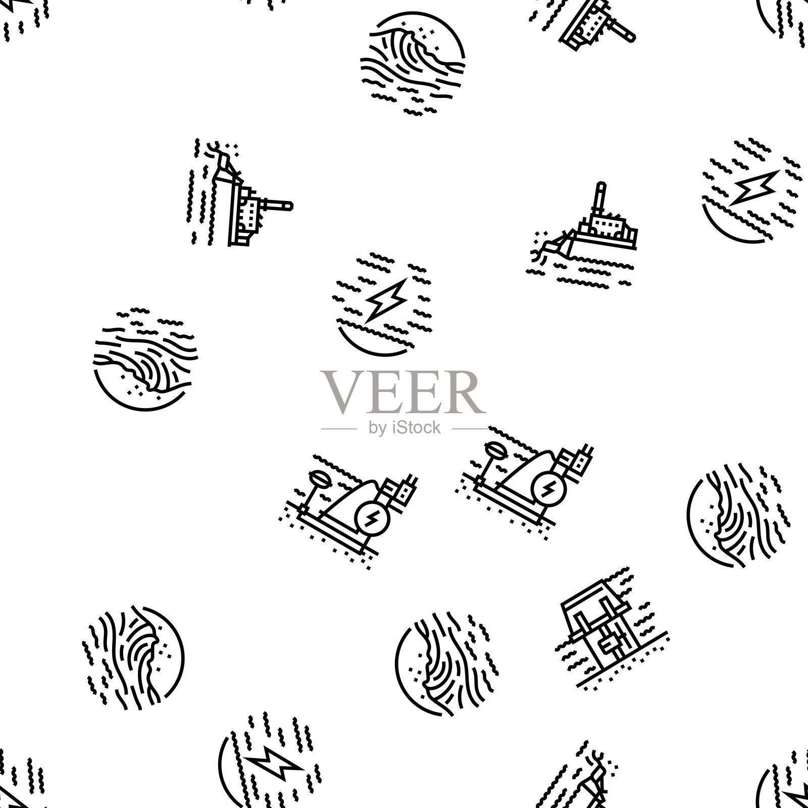 波能潮汐无缝图案矢量图插画图片素材