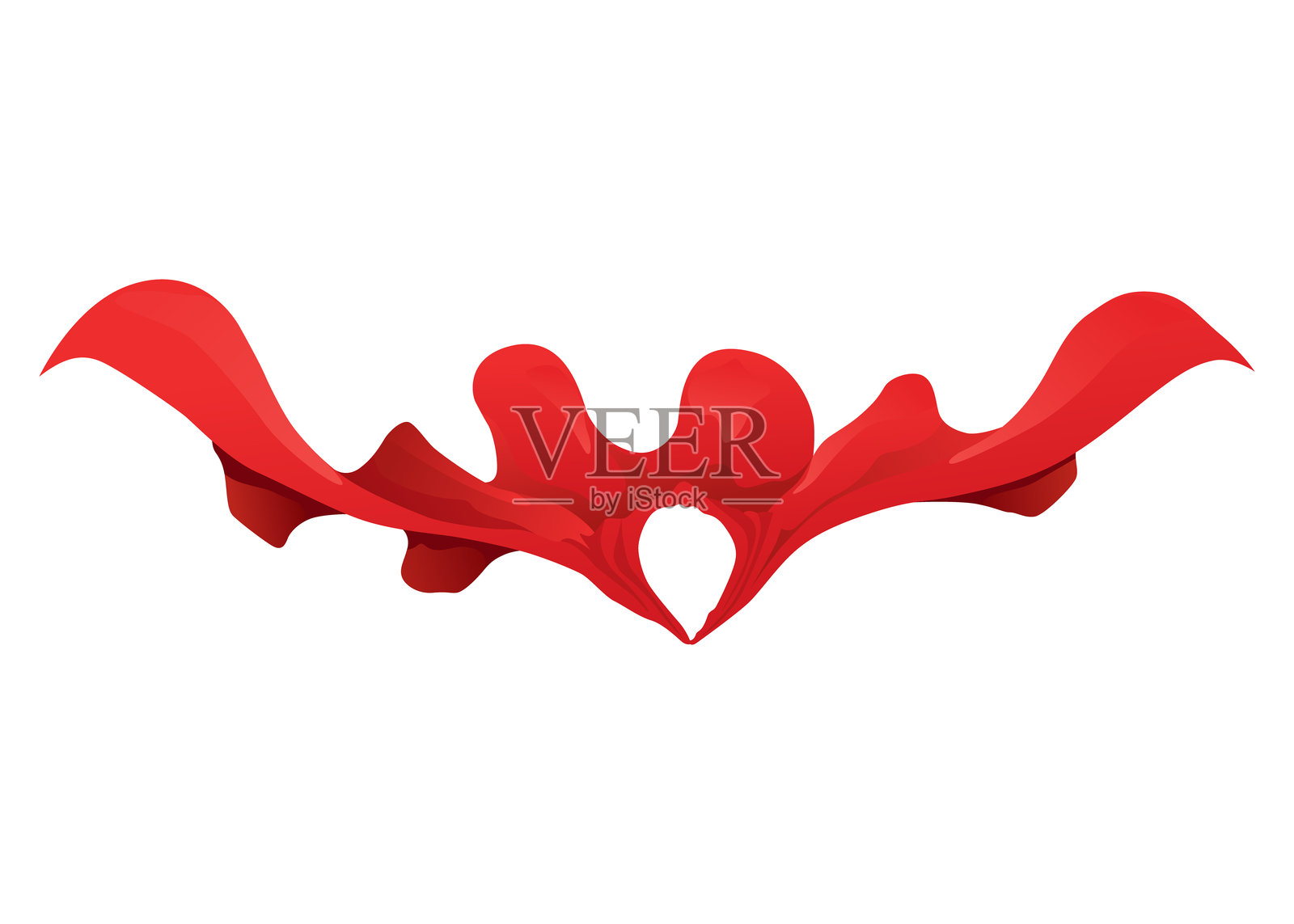 超级英雄红色斗篷。正面视角的猩红色丝绸披风。狂欢节化妆舞会服装，逼真的服装设计。飞行斗篷服装。插画图片素材