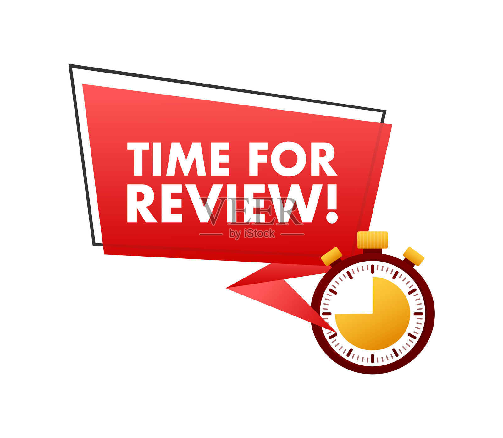 计时器和红色横幅突出显示审查时间插画图片素材