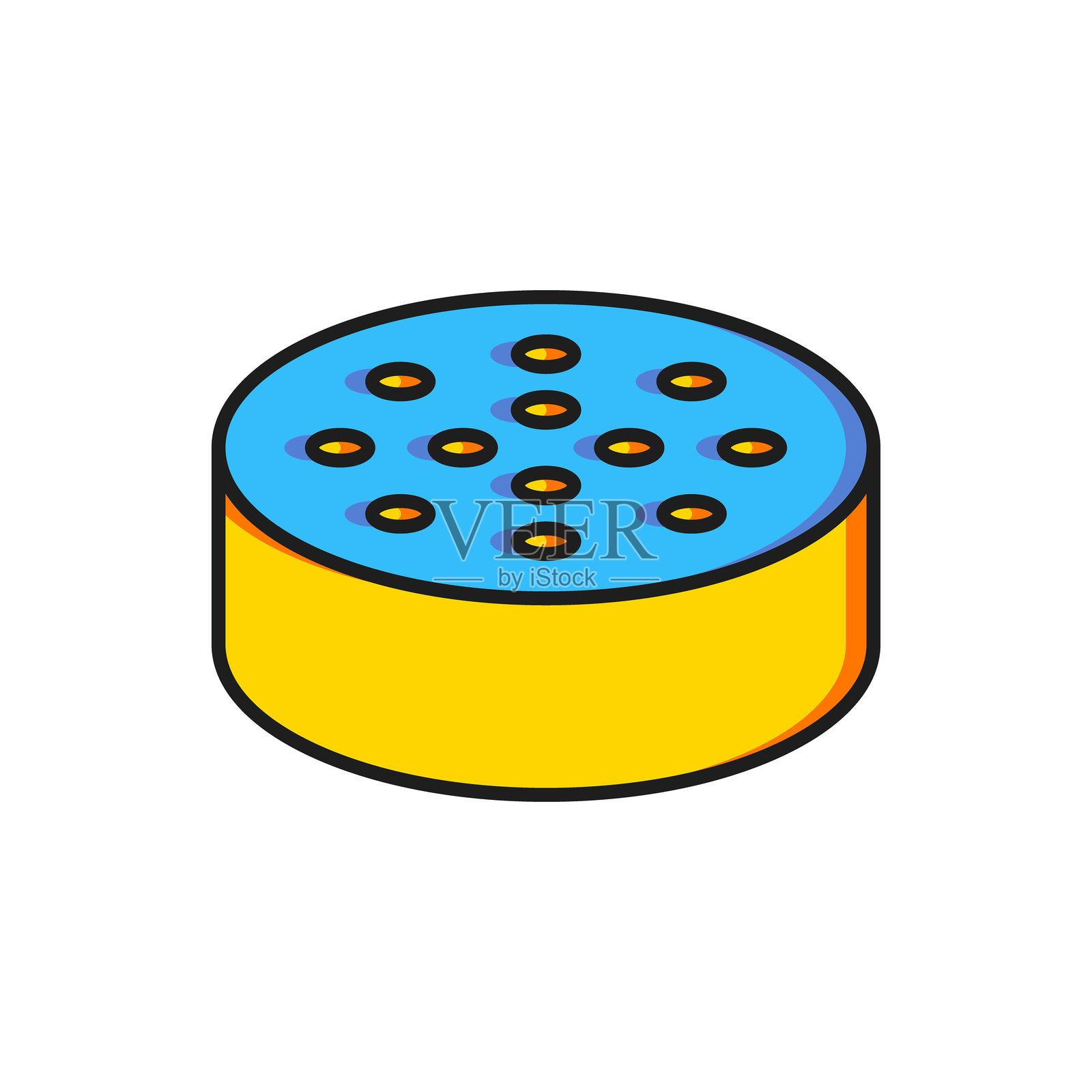 彩色水传感器图标，背景为白色。扁平填充轮廓风格，带阴影。矢量图。插画图片素材