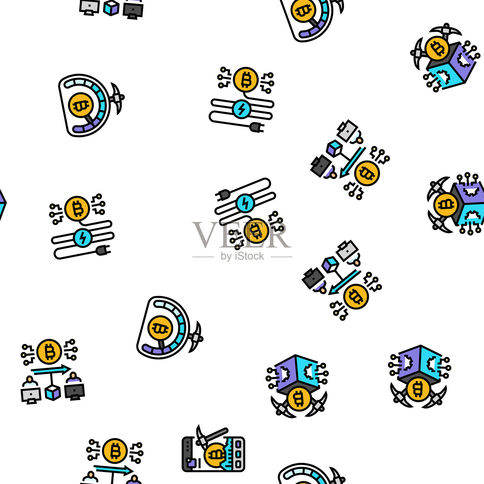 加密货币挖矿区块链无缝图案矢量图插画图片素材