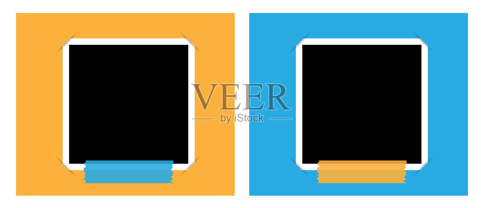 附在折叠纸角上的空白相框插画图片素材