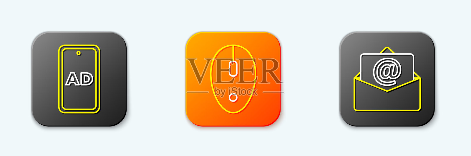 设置线条广告、计算机鼠标和邮件及电子邮件图标。矢量图。插画图片素材