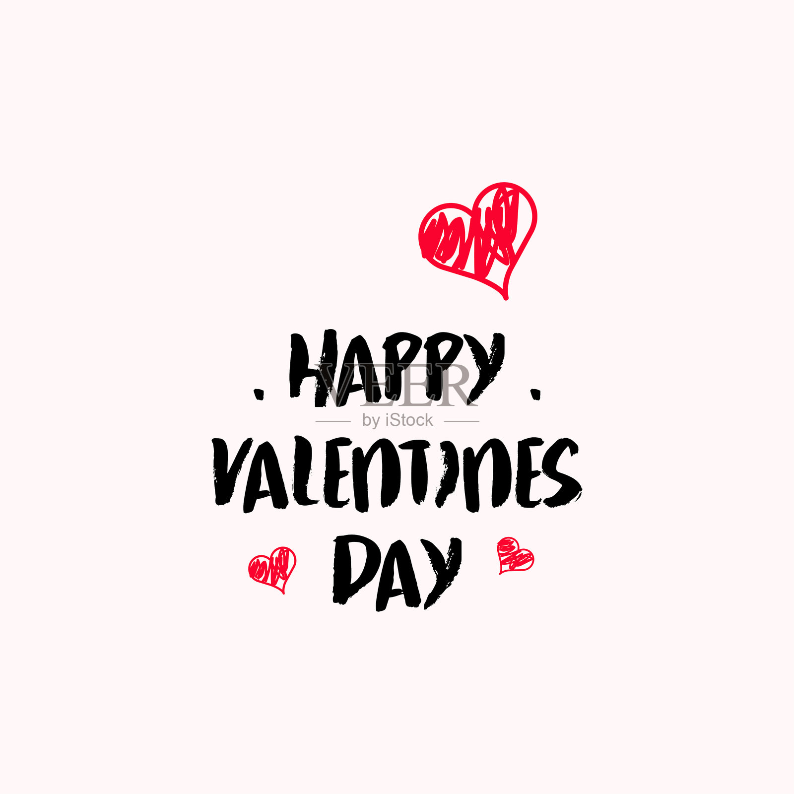 情人节快乐概念 - 节日排版海报，手绘文字与心形背景插画图片素材